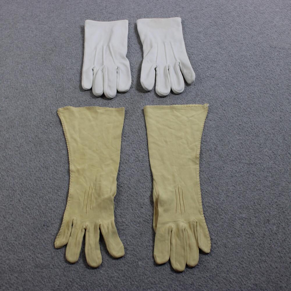 Vintage Lauer Gloves Women One Size White Yellow Nylon Lot X 2 Evening Cosplay